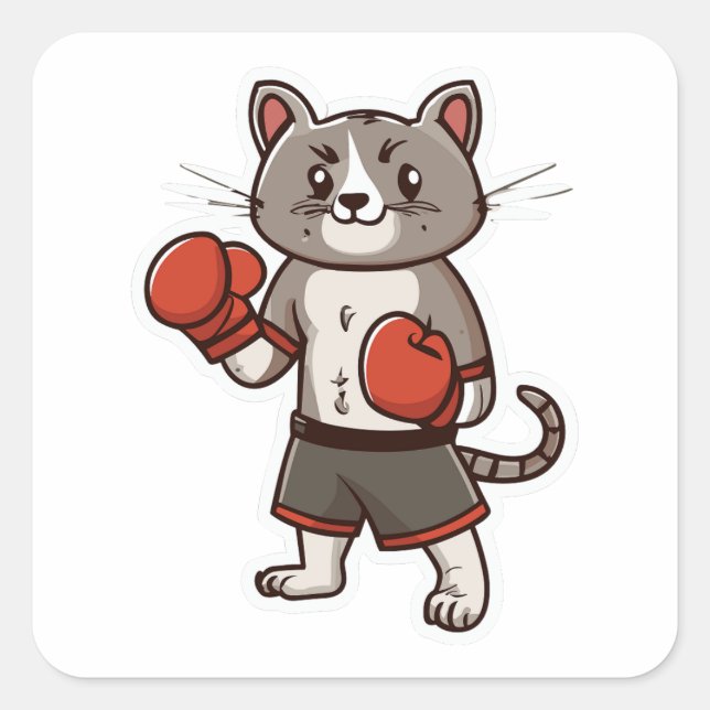 Sticker Carré Chat avec gants de boxe (Devant)
