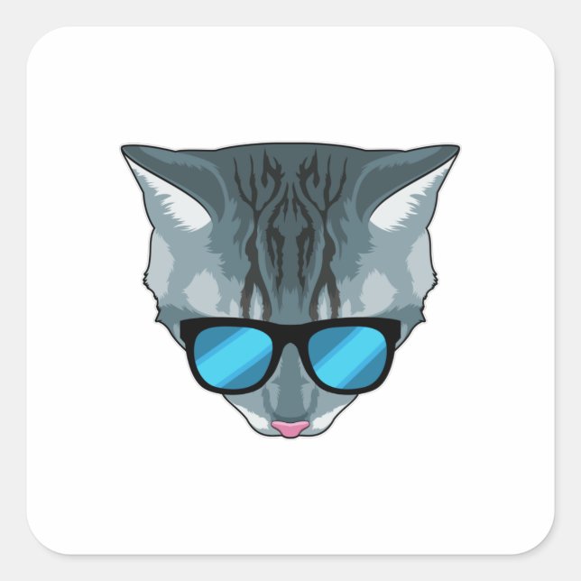 Sticker Carré Chat avec lunettes de soleil (Devant)