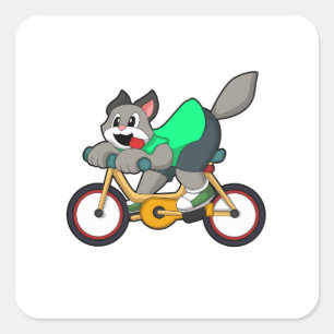Sticker Carré Chat avec vélo