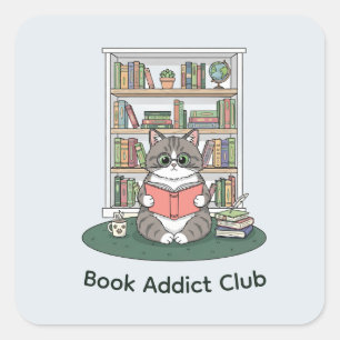 Sticker Carré Chat Bibliophile Lunettes Mignon Enthousiaste de L