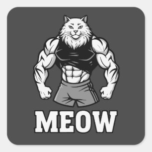 Sticker Carré Chat bodybuilder drôle montrant des muscles massif