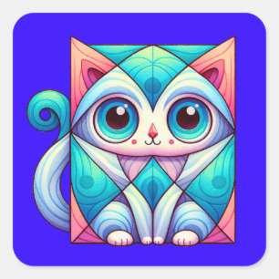 Sticker Carré Chat Carré d'illustration chemise, Chat avec grand