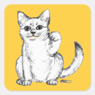 Sticker Carré Chat Chaton Maneki Neko Invitant