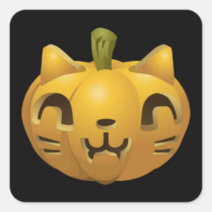 Sticker Carré Chat citrouille