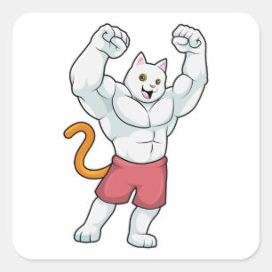 Sticker Carré Chat comme Bodybuilder avec de grands Muscles