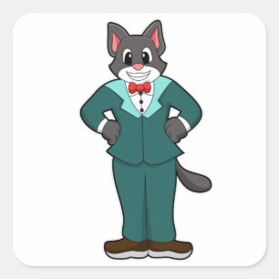 Sticker Carré Chat comme marié avec costume et ruban