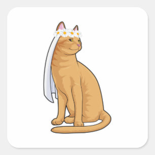 Sticker Carré Chat comme Mariée avec Voile