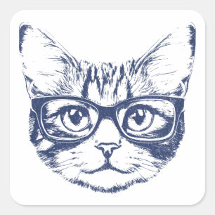 Sticker Carré Chat cool avec lunettes
