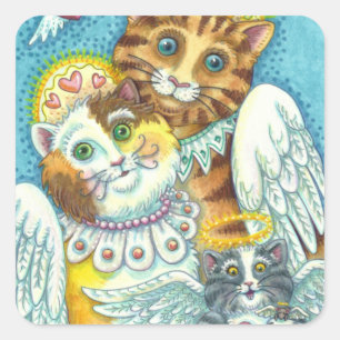 STICKER CARRÉ CHAT, CUISINE & SOURIS ANGELS AU CIEL, HALO & AILE