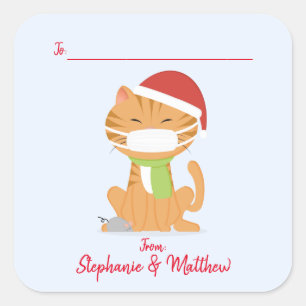 Sticker Carré Chat dans les masques faciaux Noël