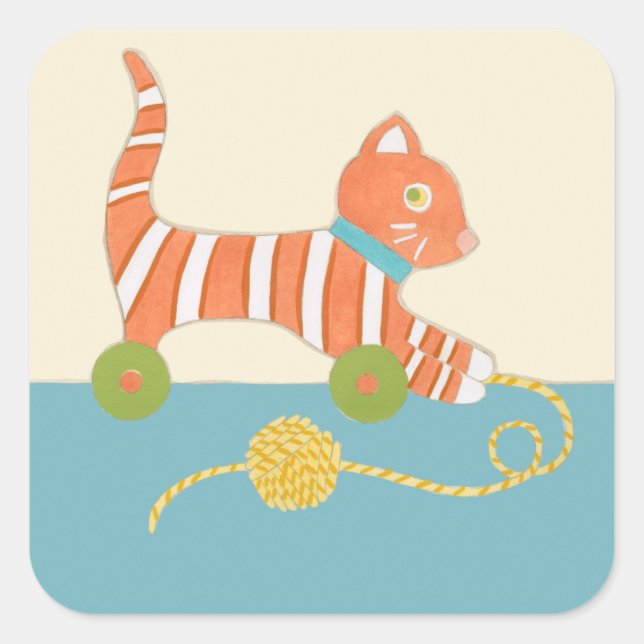 Sticker Carré Chat de jouet rayé avec balle de chaîne (Devant)