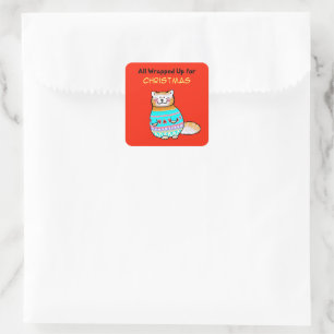 Sticker Carré Chat de Noël fantaisiste Joie des Fêtes