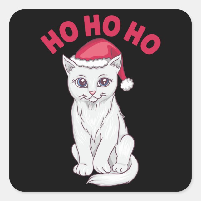 Sticker Carré Chat de Noël Ho Ho (Devant)