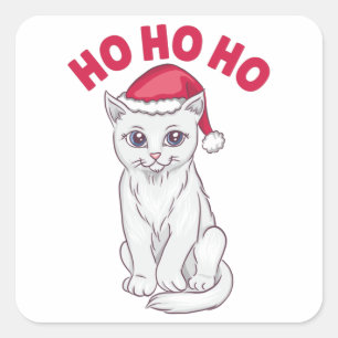 Sticker Carré Chat de Noël Ho Ho