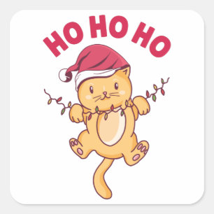 Sticker Carré Chat de Noël Ho Ho