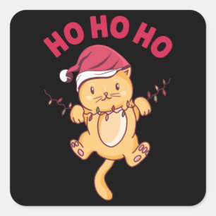 Sticker Carré Chat de Noël Ho Ho