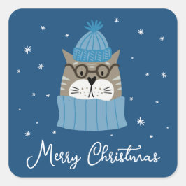 Sticker Carré Chat de Noël mignon en Knits douillets Snowflakes 