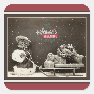 Sticker Carré Chat de Noël Super Cute Vintage