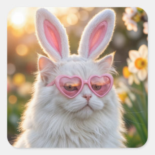 Sticker Carré Chat de Pâques avec des oreilles de lapin