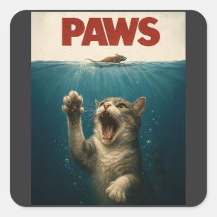 Sticker Carré Chat de parodie Pattes poursuivant une souris mign