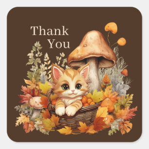 Sticker Carré Chat de saison d'automne mignon ajouter du texte