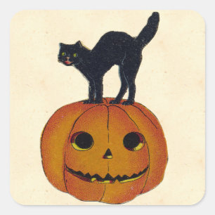 Sticker Carré Chat d'Halloween vintage