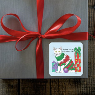 Sticker Carré Chat drôle moche de Noël