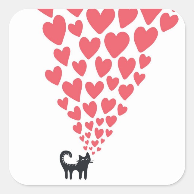 Sticker Carré Chat en amour (Devant)