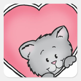 Sticker Carré Chat en coeur - Cadeau de la Saint-Valentin