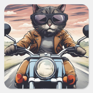 Sticker Carré Chat en moto