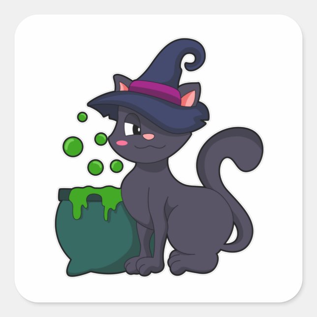 Sticker Carré Chat en sorcière avec Cauldron (Devant)
