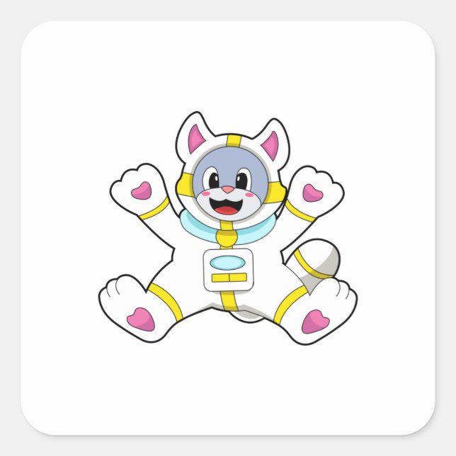 Sticker Carré Chat en tant qu'astronaute en costume (Devant)