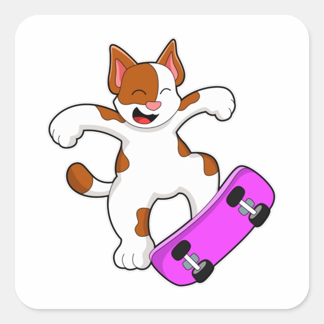 Sticker Carré Chat en tant que skate avec skateboard (Devant)