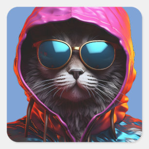 Sticker Carré Chat épique avec chevalet de lunettes de soleil
