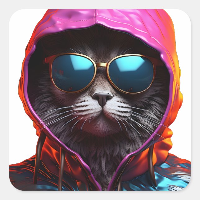 Sticker Carré Chat épique avec chevalet de lunettes de soleil (Devant)