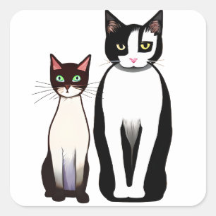 Sticker Carré Chat et chaton noir et blanc rétro moderne