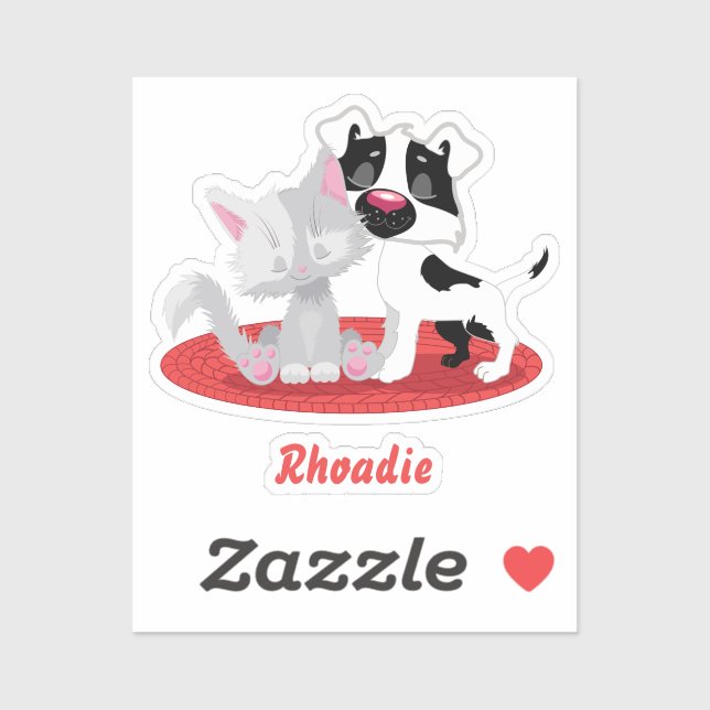 Sticker Carré chat et chien adorable (Feuille)