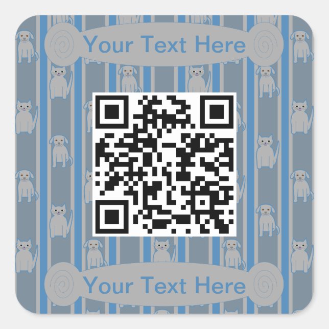 Sticker Carré Chat et chien amusant et fantaisiste QR Code (Devant)