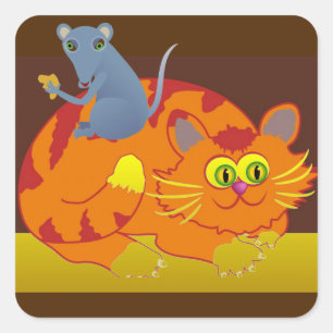 Sticker Carré Chat et souris