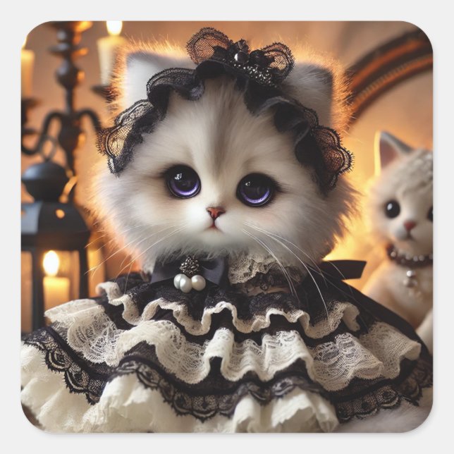 Sticker Carré Chat gothique Lolita (Devant)