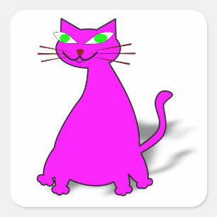 Sticker Carré Chat gras rose