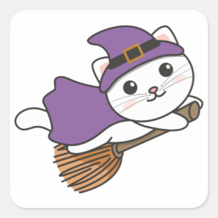 Sticker Carré Chat Halloween Witch Enfants Costume sorcier Carré