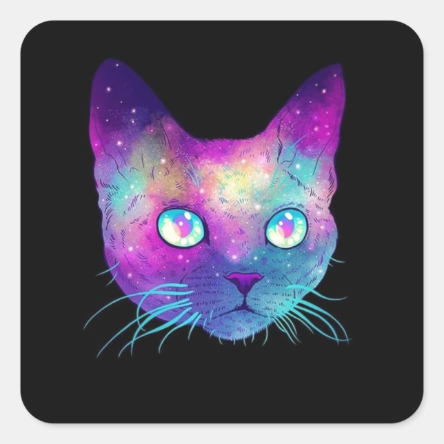 Sticker Carré Chat intergalatique. (Devant)