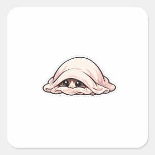 Sticker Carré Chat introverti mignon sous couverture Cozy Antiso