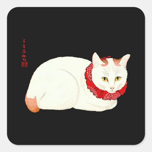 Sticker Carré Chat japonais blanc et gingembre (Devant)