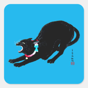 Sticker Carré Chat Japonais Noir à la baguette