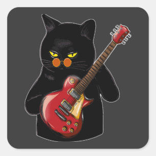 Sticker Carré Chat Jouer Guitare Acoustique