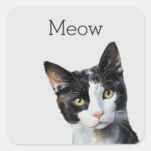 Sticker Carré Chat Kitty blanc gris noir