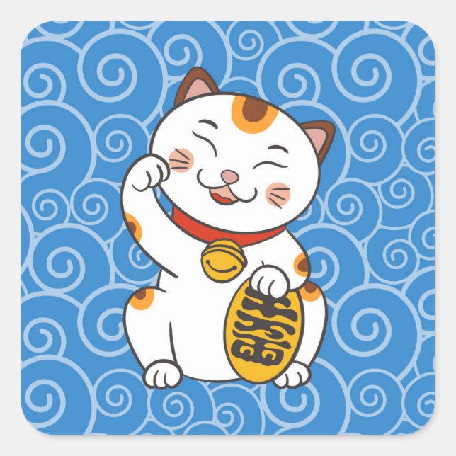 Sticker Carré Chat Lucky Japonais Calico | Maneki Neko (Devant)
