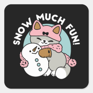 Sticker Carré Chat mignon en Engin à neige avec Art Snowman